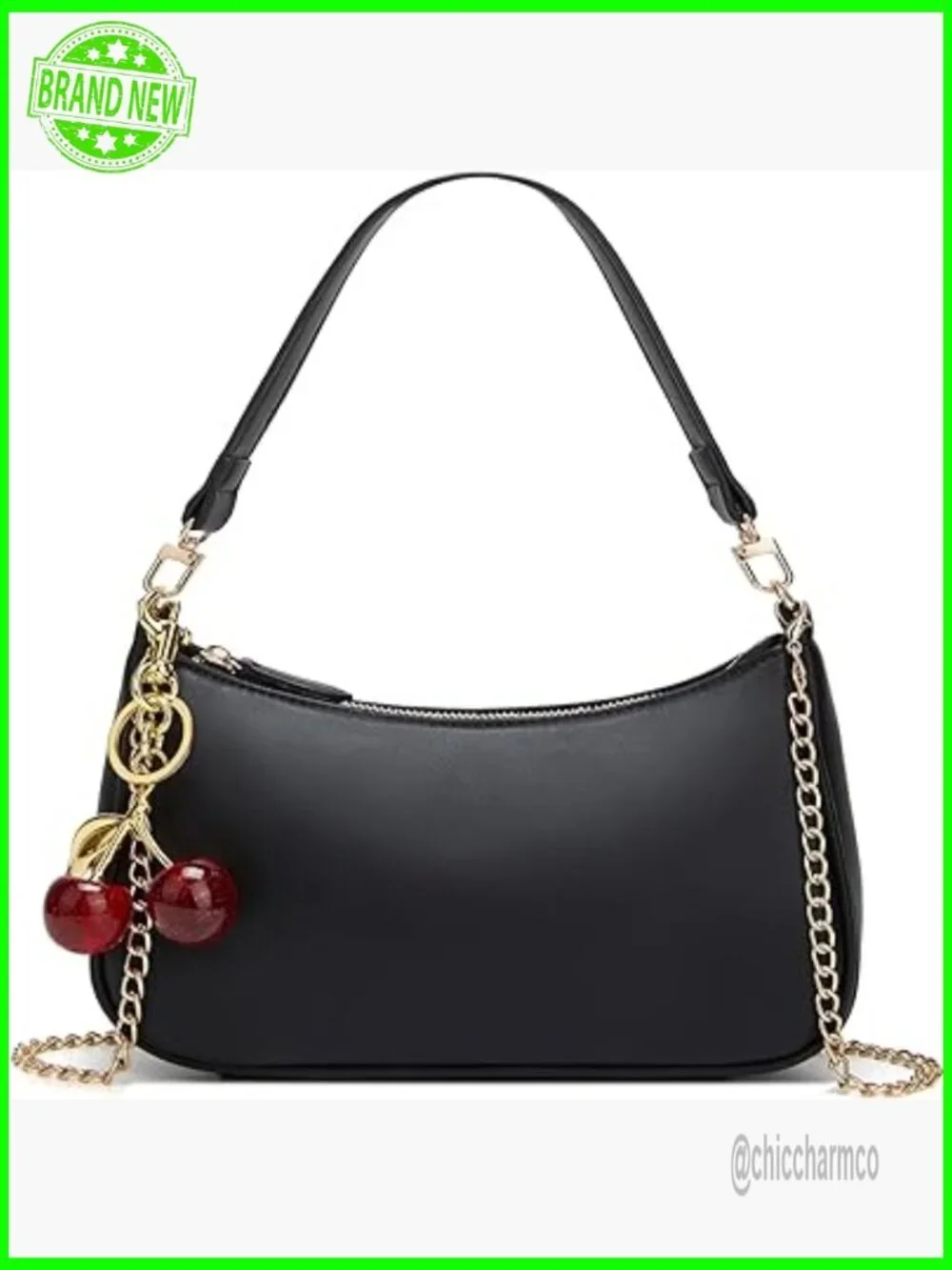 Small PU Leather Hobo Purse with Removable Straps and Cherry Charm